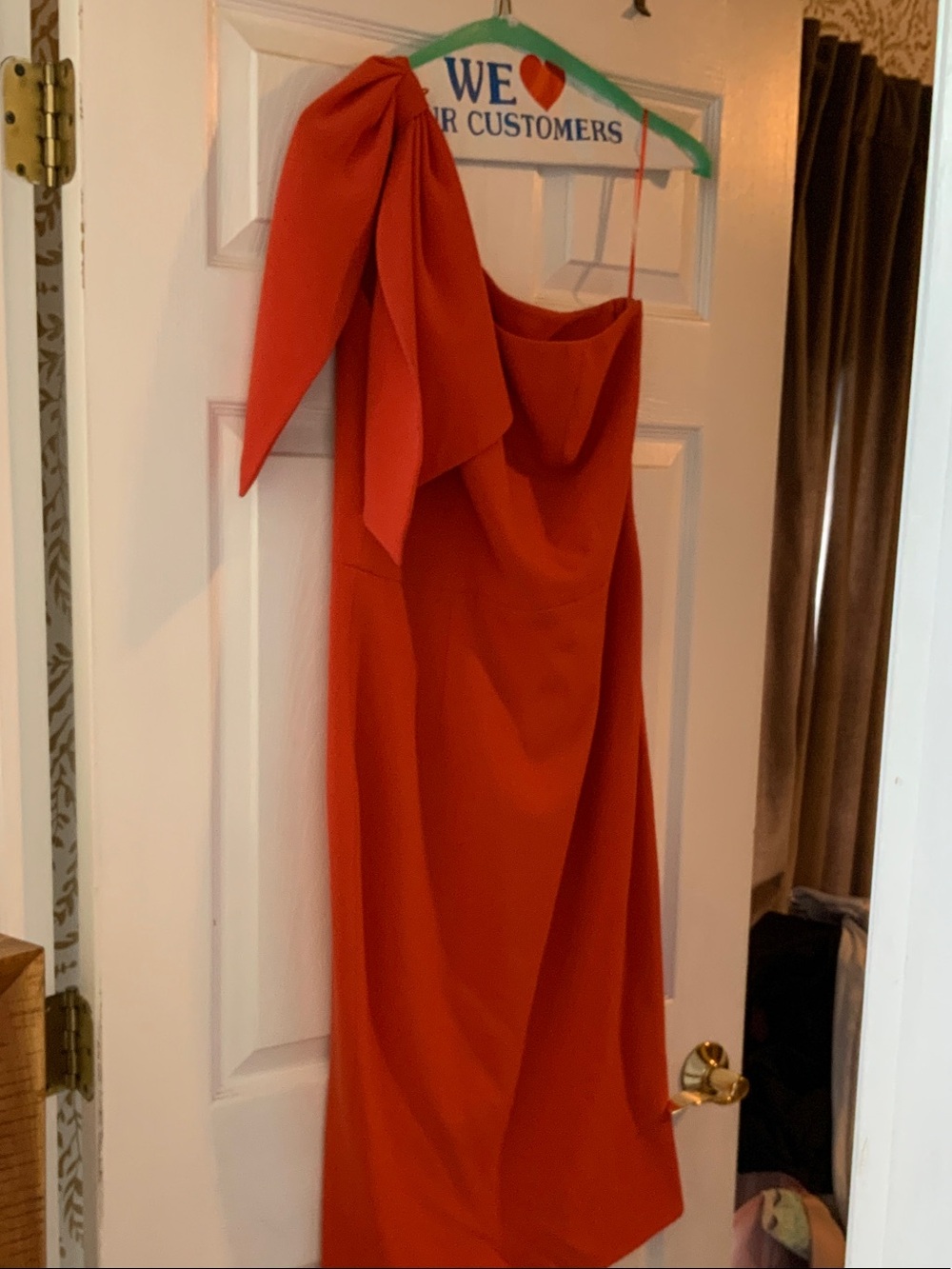 Dress the Population One-Shoulder Bow-Detail Orange-Red Cocktail Dress